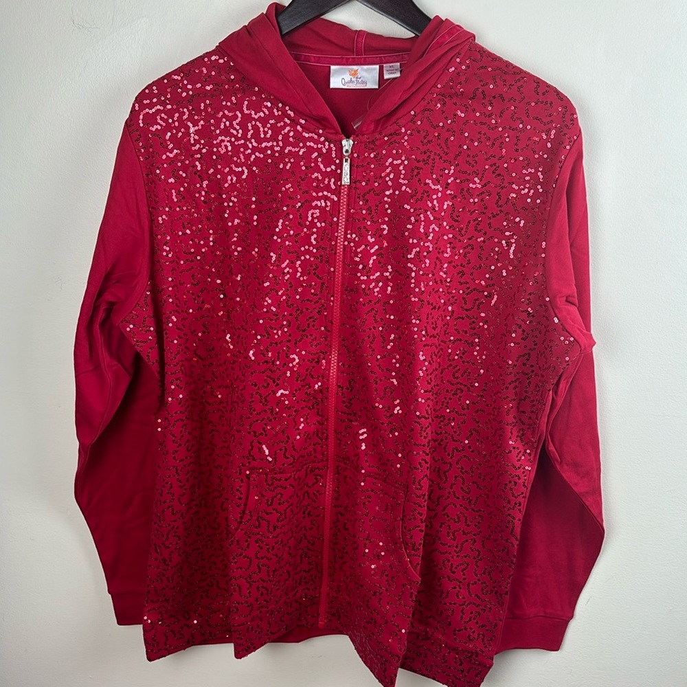 NWT Quacker Factory Long Sleeve Zipper Hoodie Sweater Jacket   XL Red A203829